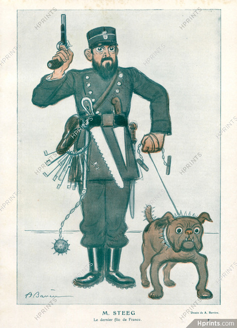 A. Barrère 1912 Mr Steeg, Policeman, Caricature, English Bulldog
