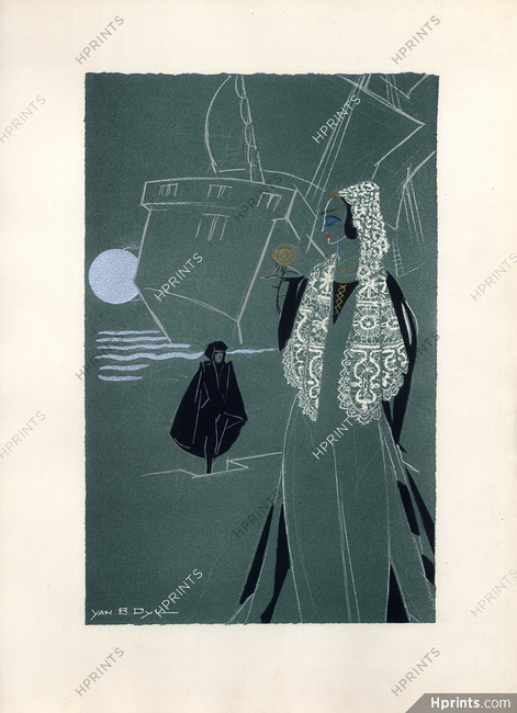Yan Bernard Dyl 1927 Le Miracle du Fil ''Les Gênes'' Pochoir by Jacomet