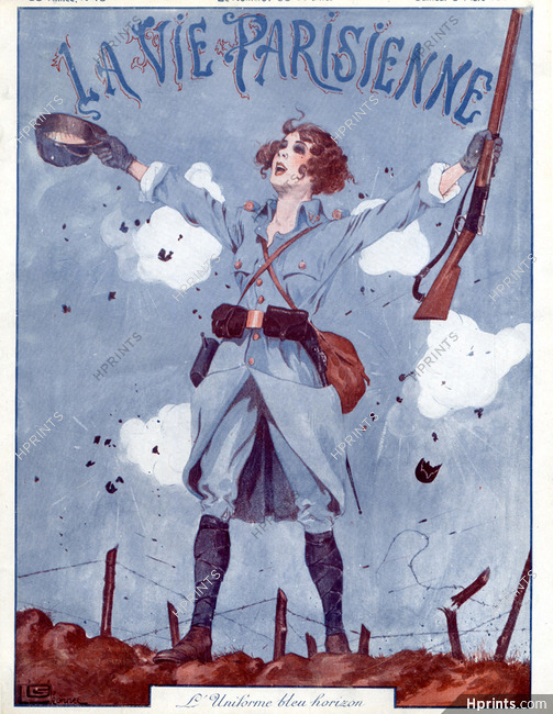 Georges Léonnec 1915 Military Soldier Girl, Blue Uniforme, World War I