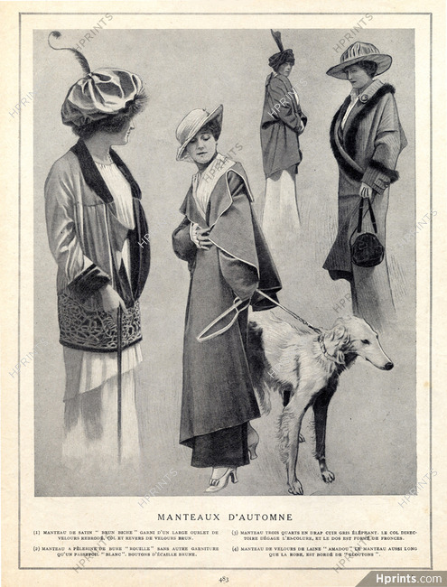 "Manteaux d'Automne" 1913 Sighthound Dog, Fashion Coats