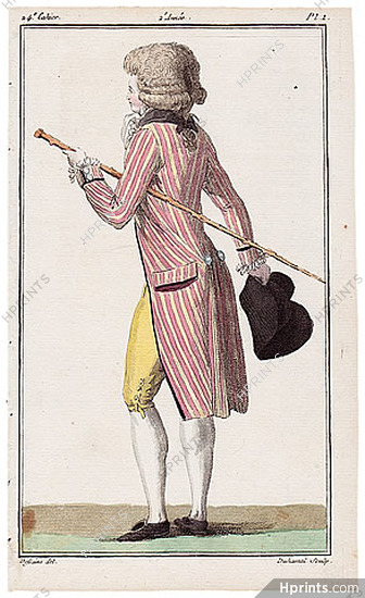 Magasin des Modes Nouvelles 1787 cahier n°24, plate n°1, Defraine, Man