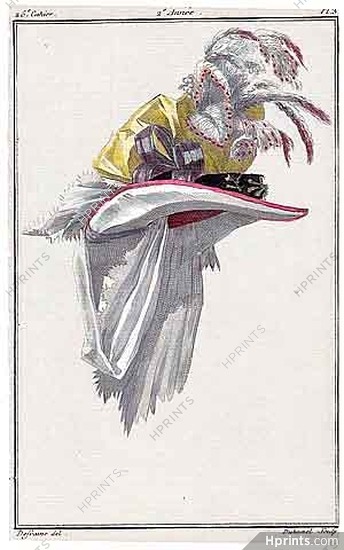 Magasin des Modes Nouvelles 1787 cahier n°26, plate n°3, Defraine, Hat