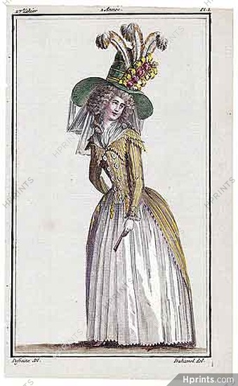 Magasin des Modes Nouvelles 1787 cahier n°27, plate n°1, Defraine, 18th Century Dress