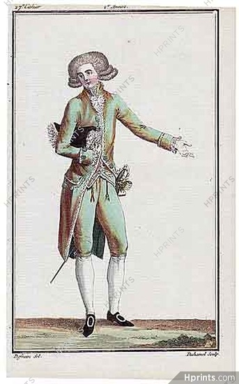 Magasin des Modes Nouvelles 1787 cahier n°27, plate n°2, Defraine, Man