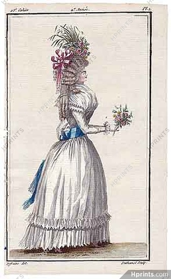 Magasin des Modes Nouvelles 1787 cahier n°28, plate n°1, Defraine, 18th Century Dress