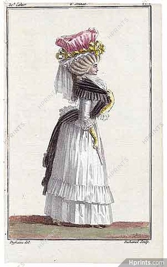 Magasin des Modes Nouvelles 1787 cahier n°30, plate n°1, Defraine, 18th Century Dress