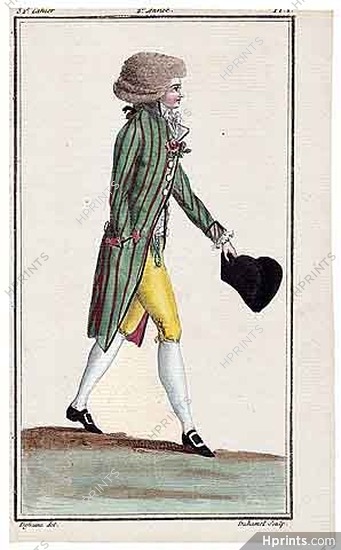 Magasin des Modes Nouvelles 1787 cahier n°32, plate n°1, Defraine, Man