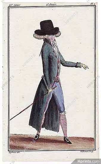 Magasin des Modes Nouvelles 1787 cahier n°35, plate n°1, Defraine, Man