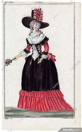 Magasin des Modes Nouvelles 1787 cahier n°34, plate n°2, Mitan, 18th Century Dress