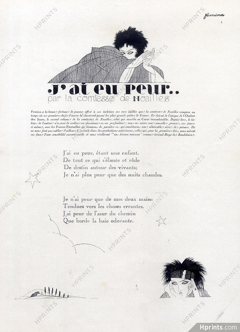 J'ai eu peur, 1920 - Poem Charles Martin, Text by Comtesse de