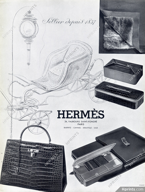 1956 French Hermes Advertisement Print-Handbag Glove, Scarf