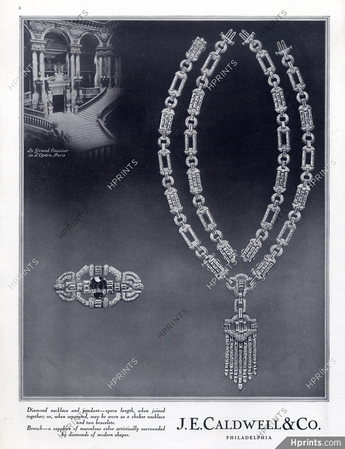 J.E. Caldwell & Co (Jewels) 1929 Diamond Necklace, Brooch Sapphire