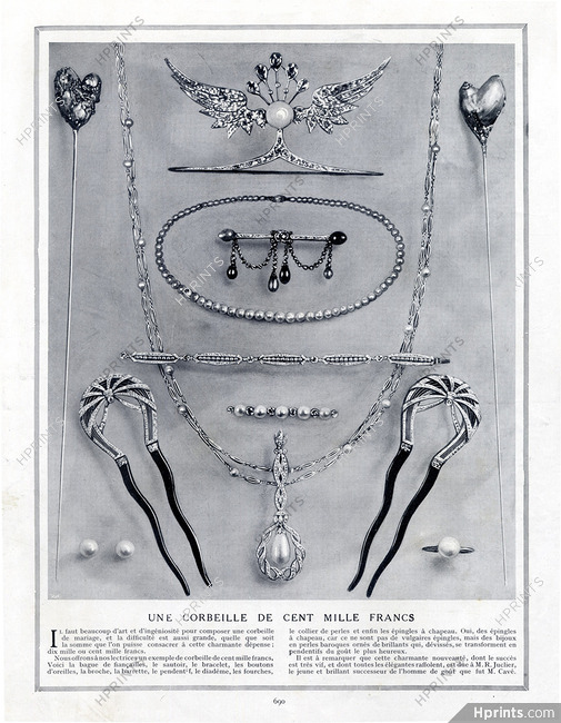 Juclier & Cie (Jewels) 1912 Pins Hat, Necklace, Hairclip, Art Nouveau Style