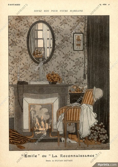 Emile ou La Reconnaissance, 1917 - Sylvain Sauvage Interior Decoration, Fireplace
