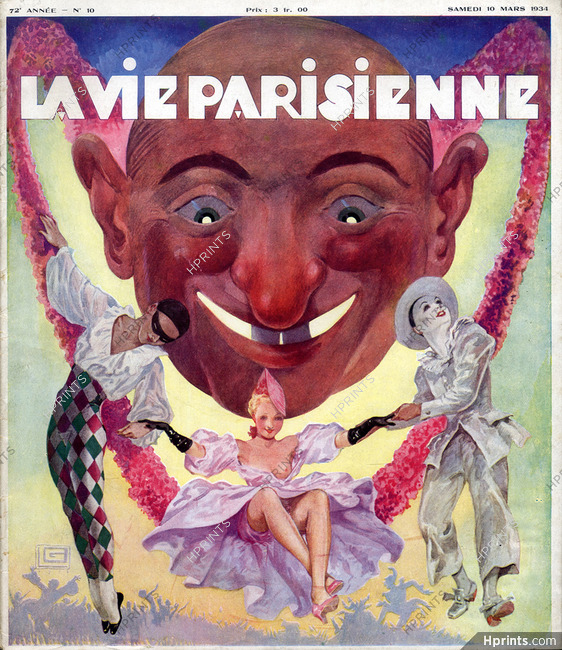 Georges Léonnec 1934 Carnival, Costume, Disguise Pierrot & Harlequin