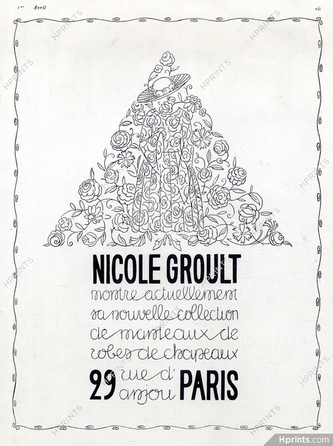 Nicole Groult 1923 Address 29 rue d'Anjou, Paris