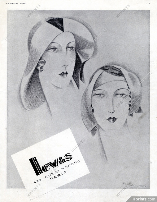 Lewis (Millinery) 1930 Hats, Art Deco Style, Paul Valentin