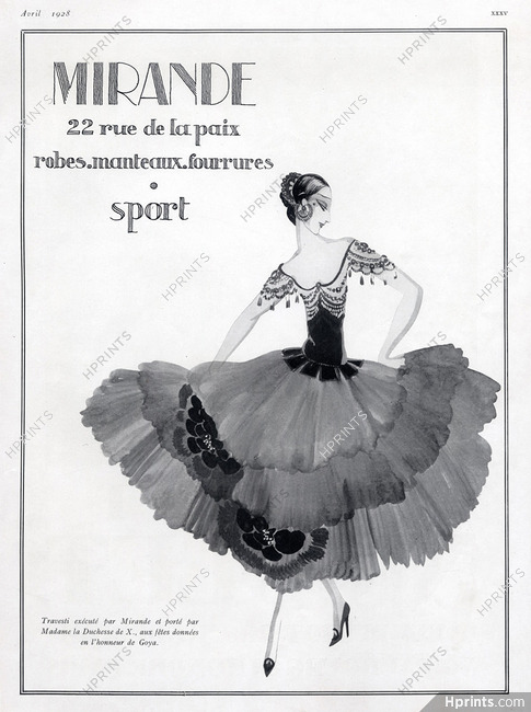 Mirande 1928 Dress gypsy Travesti In honour of Goya