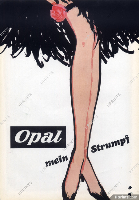 René Gruau 1967 Opal, Mein Strumpf, Stockings Hosiery