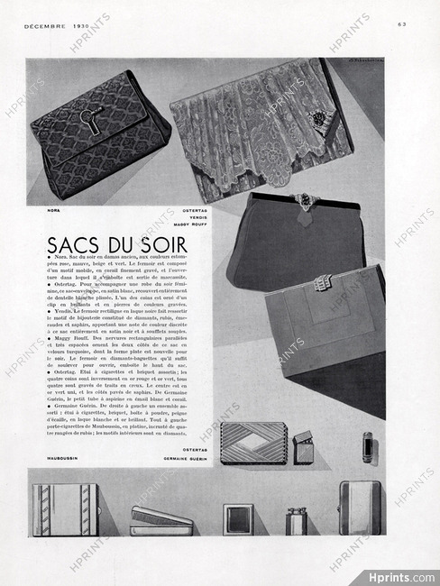 Germaine Guérin (Handbags) 1930 Sacs du Soir, Nora, Yendis, Ostertag
