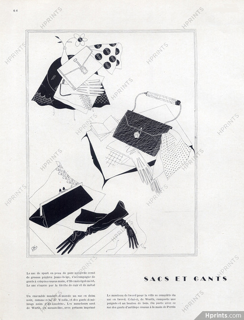 Hermès (Handbags) 1930 Yendis Black Handbag, Hermès (Gloves) Ray Bret-Koch