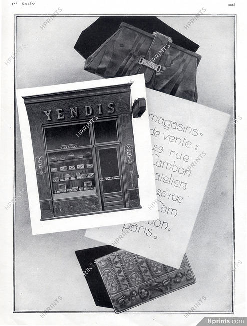 Yendis (Handbags) 1926 Address 29 rue Cambon, Paris, Shop, Store