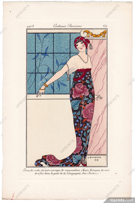 George Barbier 1913 Journal des Dames et des Modes Costumes Parisiens N°69 Evening Gown