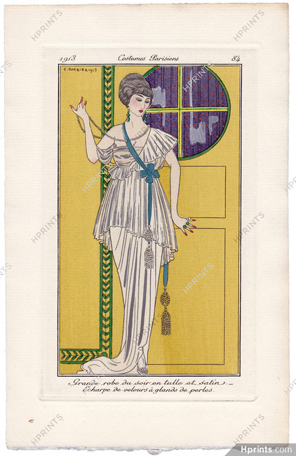 George Barbier 1913 Journal des Dames et des Modes Costumes Parisiens N°84 Evening Gown