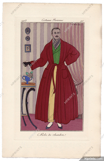 George Barbier 1913 Journal des Dames et des Modes Costumes Parisiens N°96 Man Dressing Gown Robe