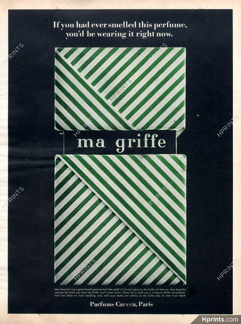 Carven (Perfumes) 1960 Ma Griffe — Perfumes — Advertisement