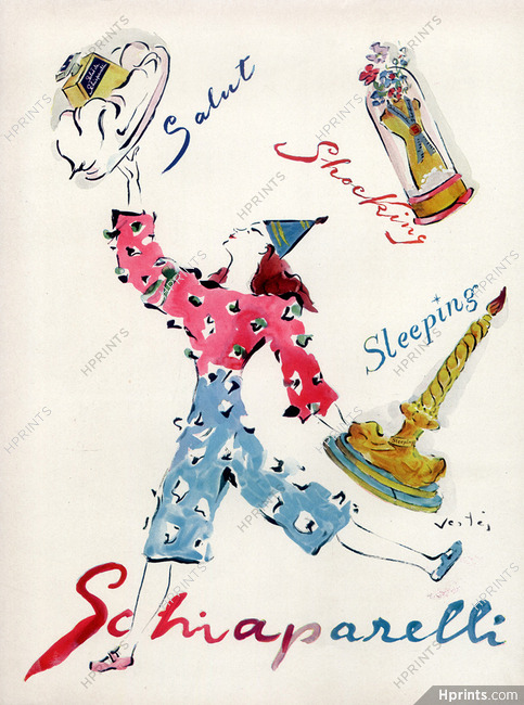 Schiaparelli (Perfumes) 1942 Shocking, Sleeping, Salut, Marcel Vertès, Clown