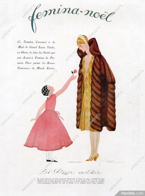 Jeanne Lanvin 1926 "La Rose Oubliée" Dress for Girl, Fur Cape, Georges Lepape