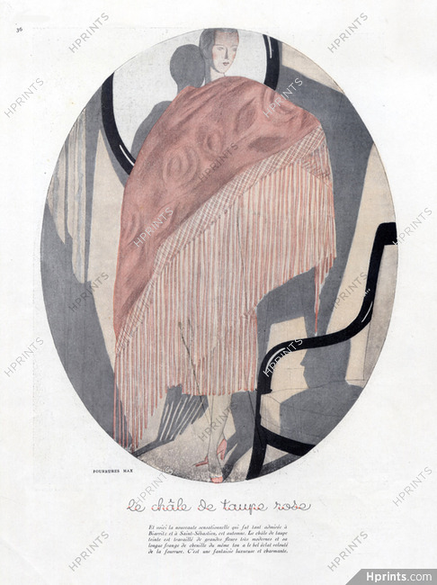Fourrures Max 1926 "Le Châle de taupe rose" Pierre Mourgue, Fur Shawl