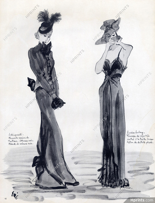 Schiaparelli & Lucien Lelong 1938 Eric, Tailleur Ottoman noir et noeuds de velours