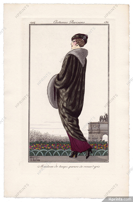 Armand Vallée 1914 Journal des Dames et des Modes Costumes Parisiens N°134 Fur Coat, Muff