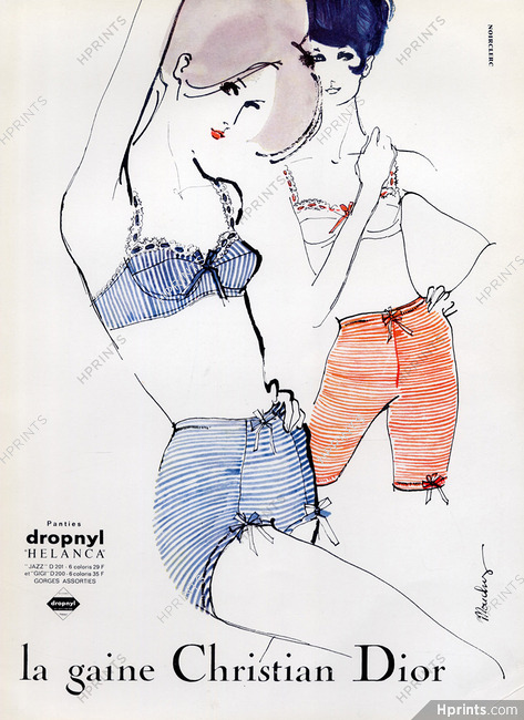 Christian Dior (Lingerie) 1963 Mouchy Fashion Illustration, Panty Girdle Bra