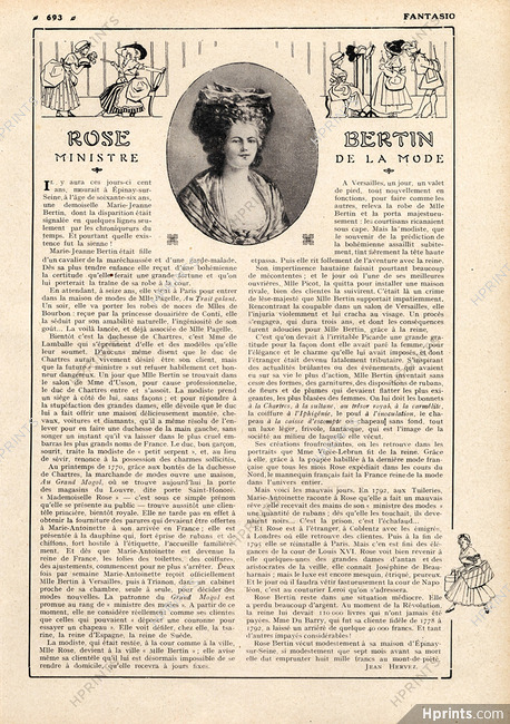 Rose Bertin - Ministre de la Mode, 1913 - Biography, Minister of fashion, Texte par Jean Hervez