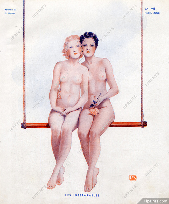 Georges Léonnec 1934 Trapeze artist, Nude, Nudity, Love Birds