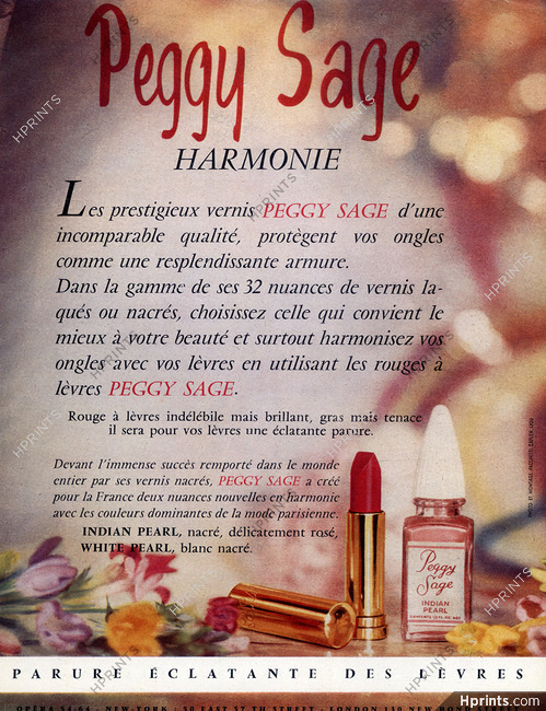 Peggy Sage (Cosmetics) 1954 Indian Pearl Nail Polish, Lipstick