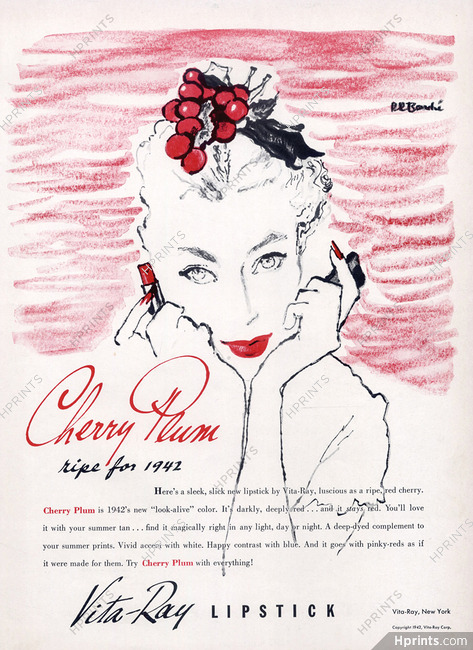 Vita-Ray (Cosmetics) 1942 René Bouché, Lipstick
