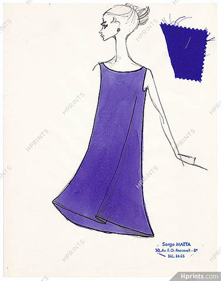 Serge Matta 1960 Fashion House Paris, Original Fashion Drawing N°29