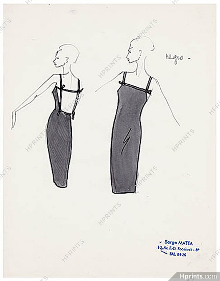Serge Matta 1960 Fashion House Paris, Original Fashion Drawing N°32
