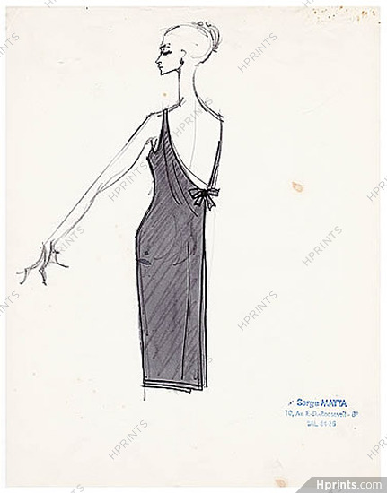 Serge Matta 1960 Fashion House Paris, Original Fashion Drawing N°38
