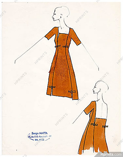 Serge Matta 1960 Fashion House Paris, Original Fashion Drawing N°39
