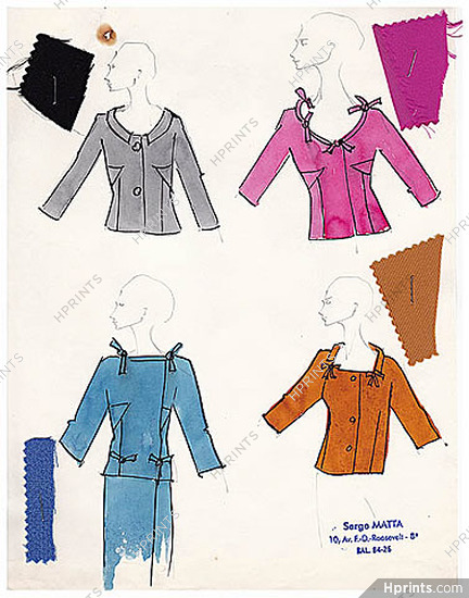 Serge Matta 1960 Fashion House Paris, Original Fashion Drawing N°41