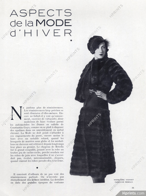 Madeleine Vionnet 1931 Fur Coat, Caroline Reboux