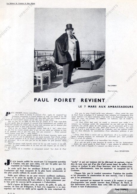 Paul Poiret Revient, 1935 - Cannes, Photo Lipnitsky, Text by Jean Eparvier, Paul Poiret