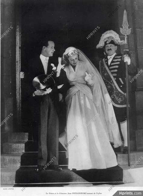 Prince et Princesse Jean Poniatowski 1948 Marriage, Wedding Dress, Photo Lipnitsky