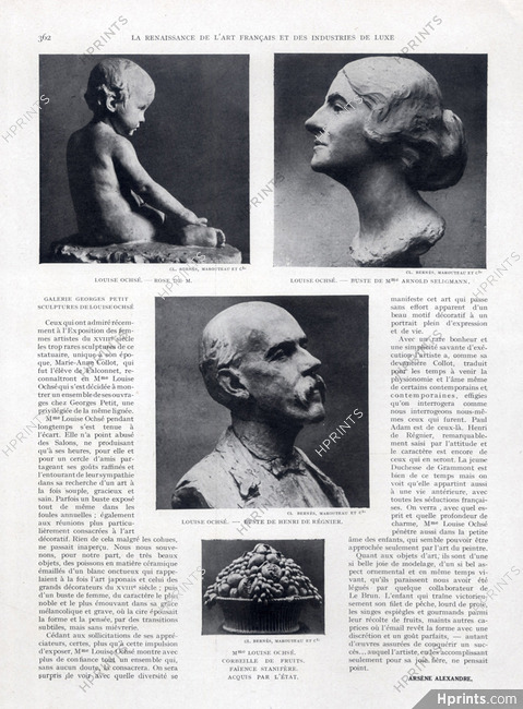 Sculptures de Louise Ochsé, 1926 - Sculptor, Mrs Arnold Seligmann, Henri de Régnier, Text by Arsène Alexandre, 1 pages