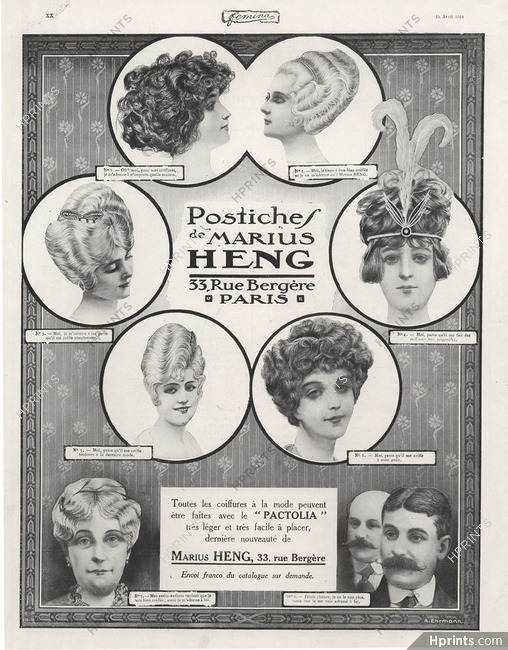 Marius Heng (Hairstyle) 1914 Wig, Hairpieces, A. Ehrmann